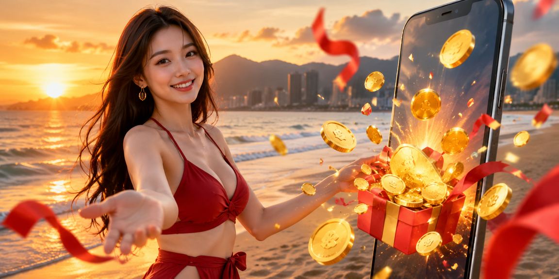 Người dùng kích hoạt khuyến mãi casino trên điện thoại tại bãi biển Đà Nẵng